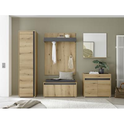 Garderoben-Set INOSIGN "GIRON/CiTY, moderne Garderobe, Komplettset mit viel Stauraum", eiche evoke, B:260cm H:200cm T:40cm, Holzwerkstoff, Kastenmöbel-Sets, enthält Schrank, Kommode, Spiegel, Paneel & Schuhbank +Sitzkissen Image