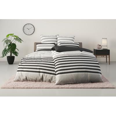 Bettwäsche H.I.S "Majoran", grau (anthrazit), B/L: 155cm x 220cm, , Biber, B/L: 80cm x 80cm, Biber, Obermaterial: 100% Baumwolle, Bettwäsche, gestreifte Bettwäsche in verschiedenen Qualitäten Image
