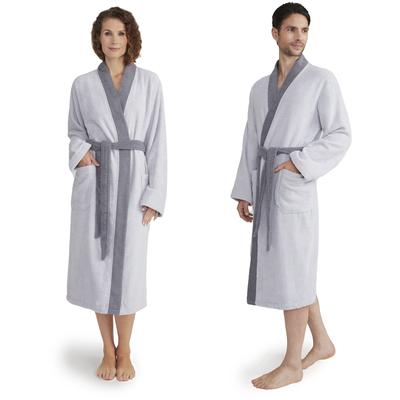 Unisex-Bademantel MÖVE "Superwuschel Kimono mit Blende" Gr. XS, silber (silber, stone), L:110cm in Gr. XS, Walkfrottier, Hausmäntel, ideal für Sauna & Spa, Hotelbademantel Image