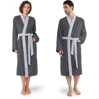 Unisex-Bademantel MÖVE "Superwuschel Kimono mit Blende" Gr. S, grau (stone, silber), L:115cm in Gr. S, Walkfrottier, Hausmäntel, ideal für Sauna & Spa, Hotelbademantel Image