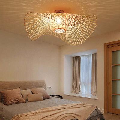 Rapanda - Vintage Rattan Deckenleuchte, Retro Runde Bambus Rattan Deckenlampe Schlafzimmer Image