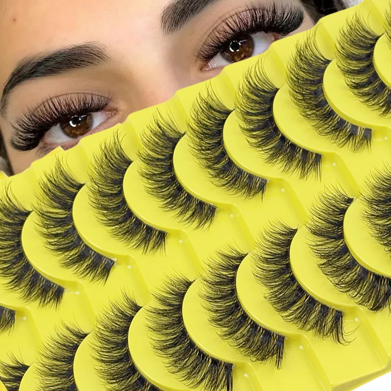 10 Paar natürliche dünne falsche Wimpern zur Verlängerung und Verbesserung der Wimpern – kreuz und quer verlaufende Wimpernverlängerungen im Fischschwanz-Stil Image