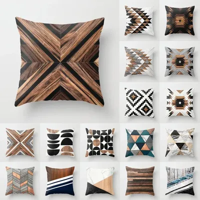 Farmhouse Home Decor Sofa Pillow Creative Wood Grain Marble Pillowcase Fashion Geometric Cushion Cover 40x40cm 50x50 Image