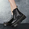 Echtes Leder Stiefel Frauen Schuhe Plattform Schwarz Leder Stiefeletten Punk Schuhe Dicken Boden Motorrad Stiefel