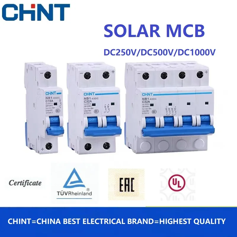 CHINT 1P 2P 4P DC250V DC500V DC1000V NB1-63DC Solarenergie Photovoltaik DC Mini Leistungsschalter MCB 16A 32A 40A 50A 63A Image