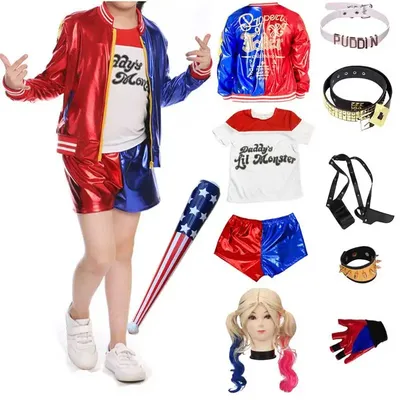 Suicide Cosplay Costumes Harley Squad Monster Shirt Quinn Jacket Pants Bracelet Belt Necklace Gloves Carnival Costume Image