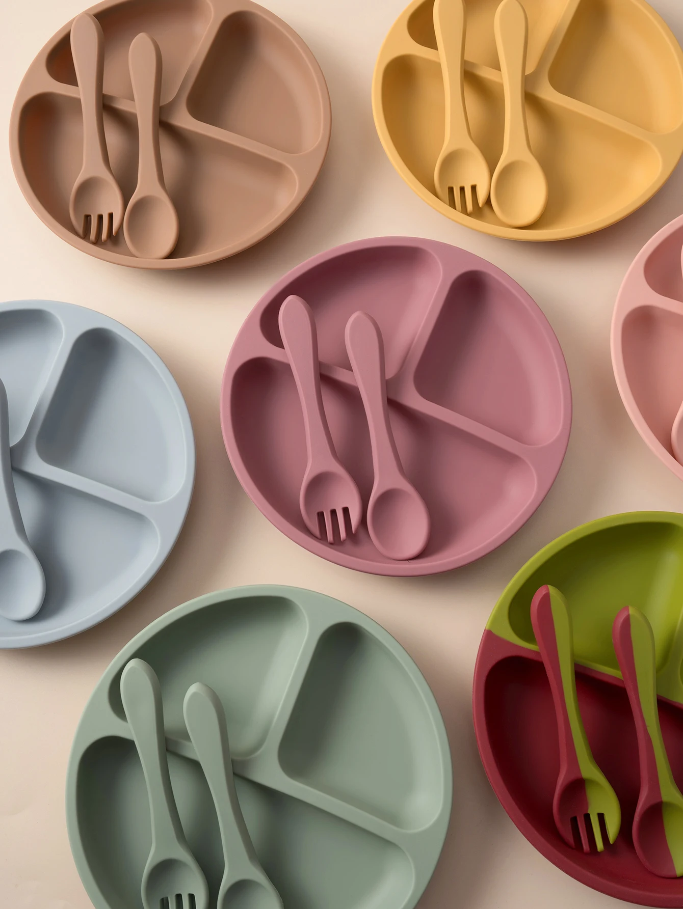 3PCS Silikon Baby Fütterung Set Saug Gerichte Platte BPA FREI Silikon Löffel Gabel Kleinkind Training kinder Geschirr