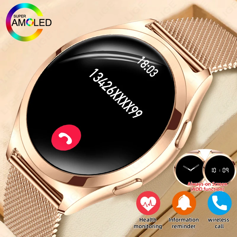 1,27 Zoll AMOLED Damen Smart Watch Custom Watch Face Smartwatch Damen Herzfrequenzüberwachung Bluetooth Anruf Wasserdichtes Armband Image