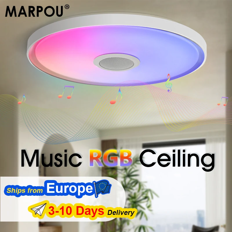 MARPOU LED Moderne Deckenleuchte RGB Bunte Dimmung APP Fernbedienung 18 Zoll Große Smart Home Musik Deckenleuchte Schlafzimmer Image