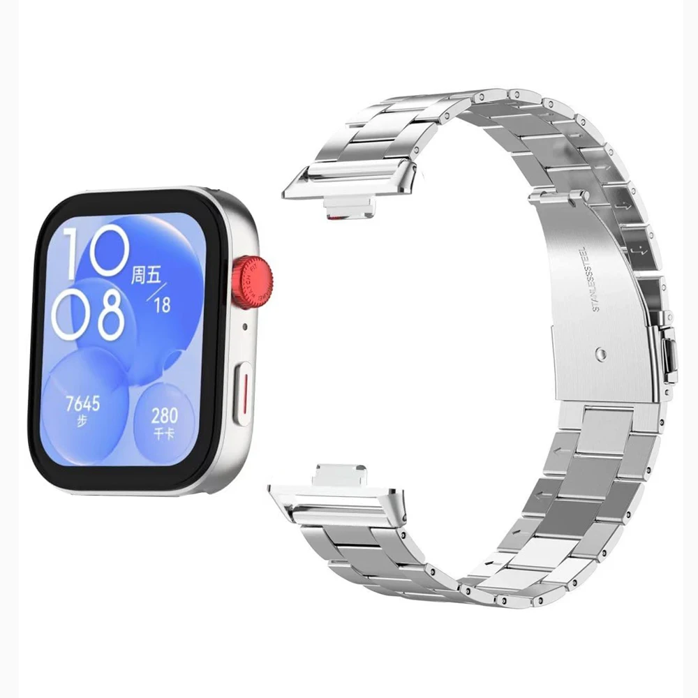 Edelstahlarmband für Huawei Watch Fit 3/4 Dünnes Edelstahlarmband mit drei Anschlüssen für Huawei Watch Fit 4-Serie Image