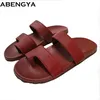 ABENGYA Sommer FlipFlops frauen Runde Kappe Leder Flache Hausschuhe Mode Strand Maultiere Urlaub Rutschen Schuhe Für Frau Sandalen