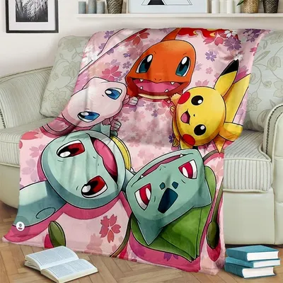 2025 New Cartoon Pokemon Cute Pikachu Charizard Gift Soft Blanket,Soft Throw Blanket for Home Bedroom Bed Sofa Child Picnic