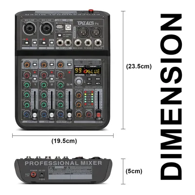 TKLBLS 4 Channel Professional Portable Mixer Computer Sound Mixing Console Number Audio Interface Live Broadcast P4