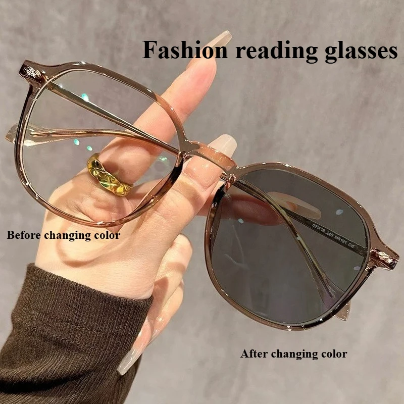 Modetrend Lesebrille Photochrome Damen Anti-Blaulicht-Brille Vielseitige Blumenbrille mit großem Rahmen Image