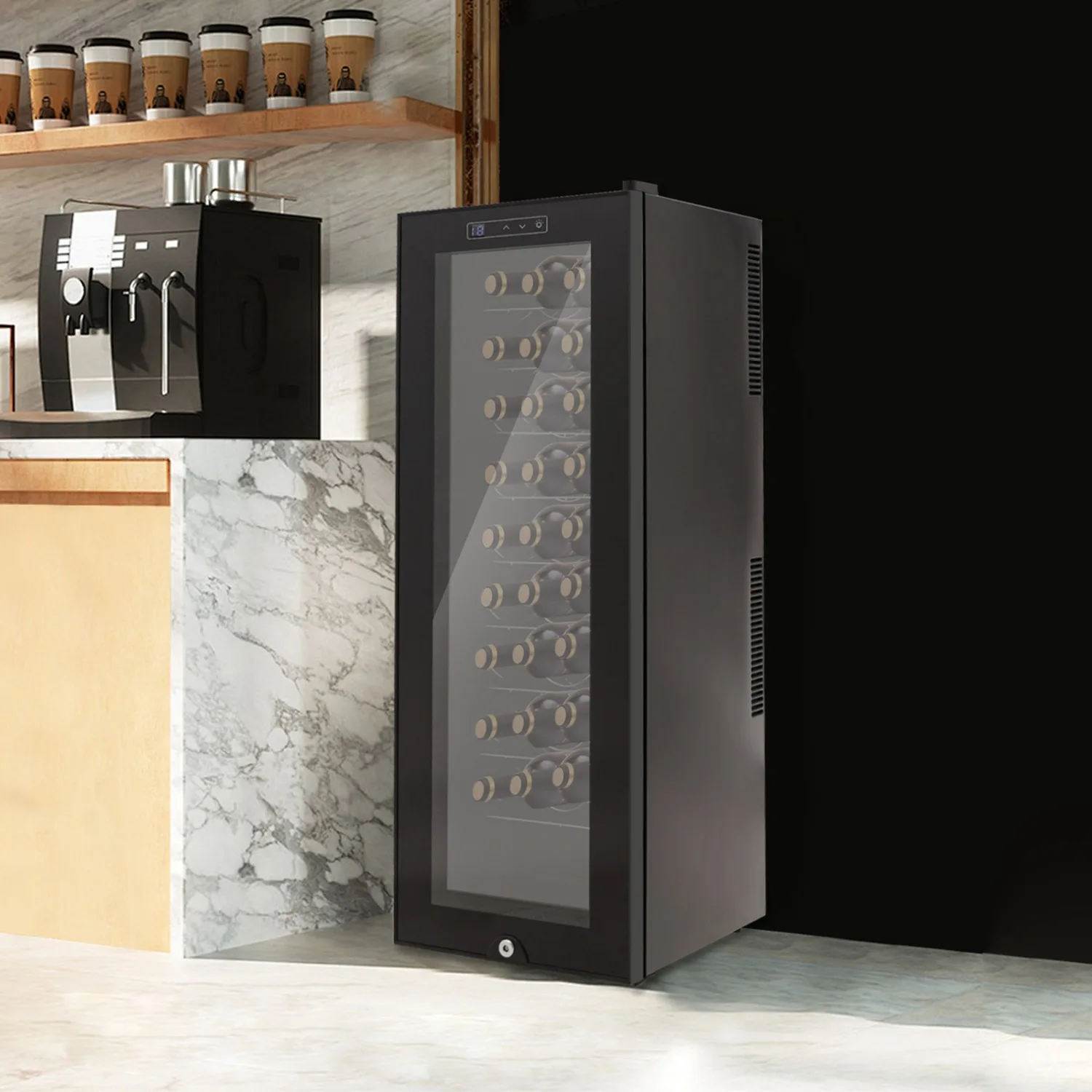 Réfrigérateur à vin, capacité de 30 bouteilles, affichage LED, 53,6-64,4 ° Température réglable F, double refroidissement par air, s