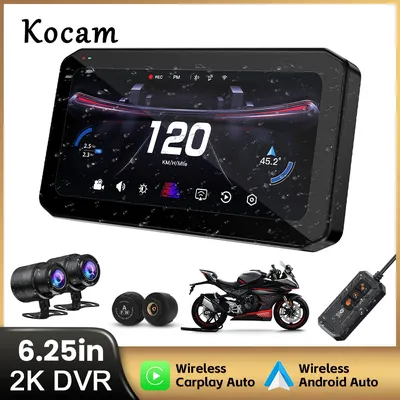 6.25 inch Carplay Motorcycle DVR Navigation GPS Wireless CarPlay Android Auto 2K DVR Drive Recorder Moto Monitor WIFI BSD IPX7