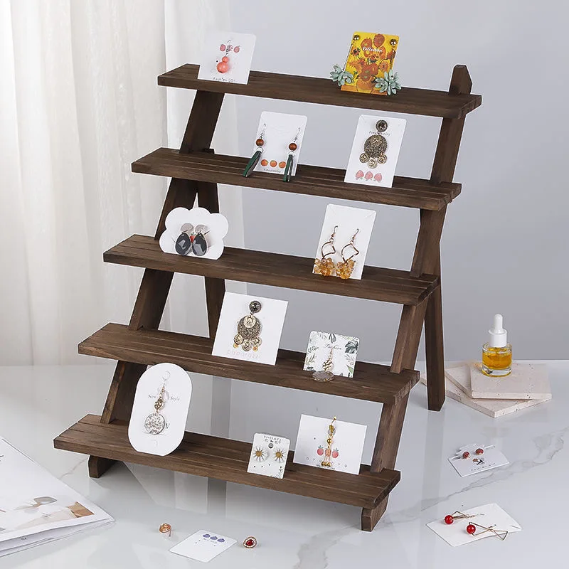 Stufenförmiger Ausstellungsständer aus massivem Holz – mehrstufige Schmuck-/Sammelvitrine für Nagelkunst, Sammelkarten und Popmart-Figuren Image