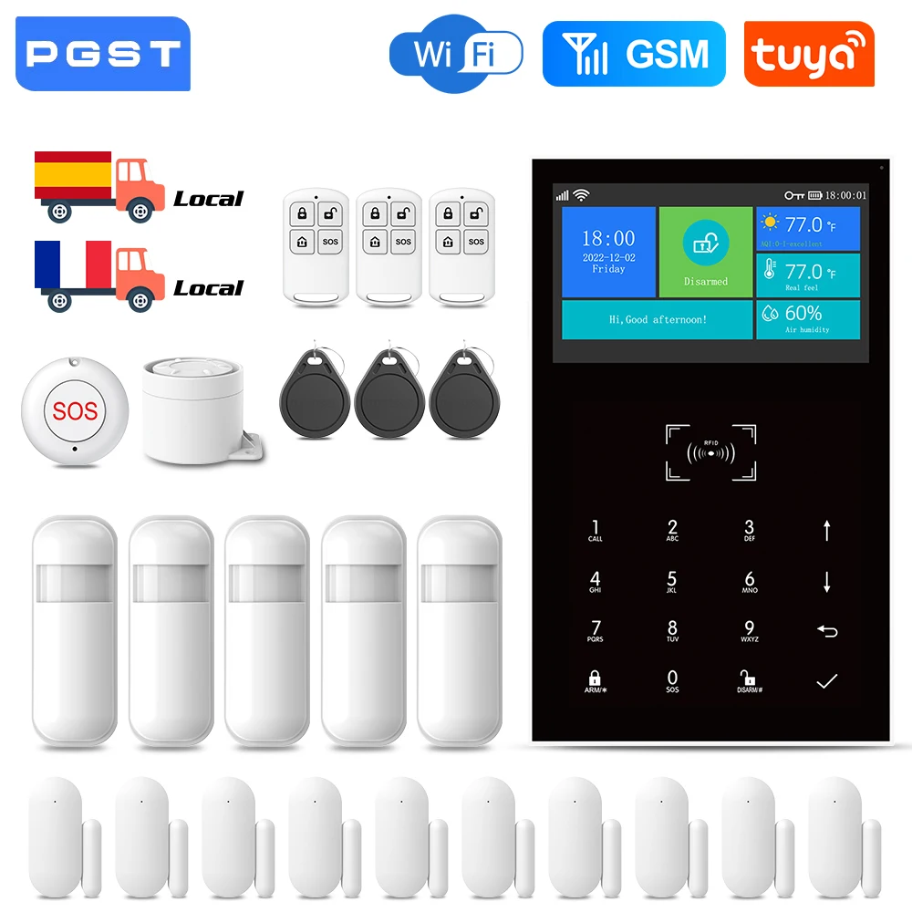 PGST WIFI TUYA Smart Home GSM Alarm System Smart Leben APP Arbeit Alexa Google Drahtlose Sichere Sicherheit für Haus 433 MHz Image