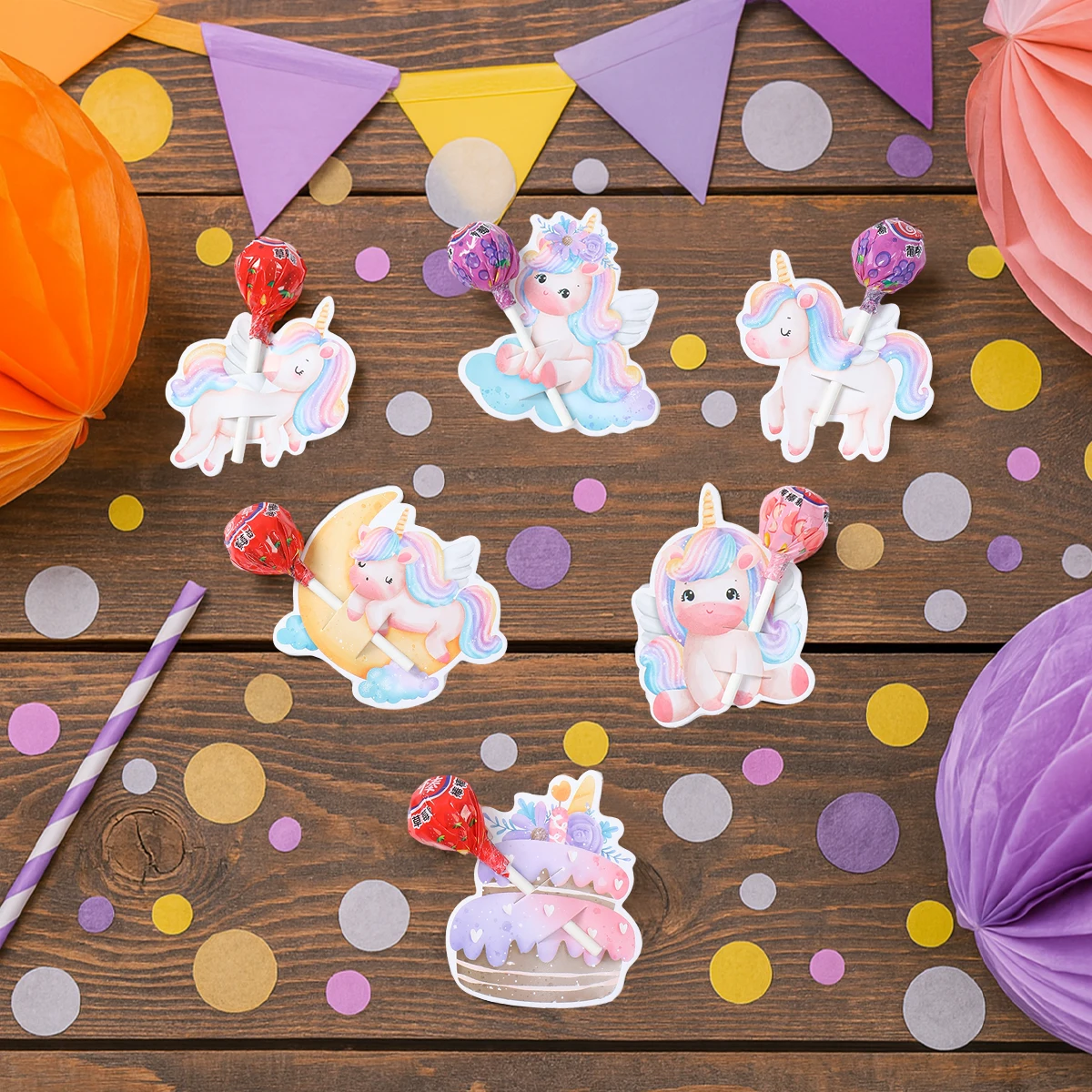 Regenbogen Einhorn Lutscher Dekor Karten Einhorn Geburtstag Party Dekoration Kinder Gefälligkeiten Karten Geburtstag Baby Shower Party Supplies Image