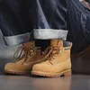 Maden Damen-Wanderschuhe im britischen Vintage-Stil, gelbe Stiefel, High-Top-Split-Leder-Wanderschuhe mit runder Spitze, Schnürstiefeletten für den Herbst