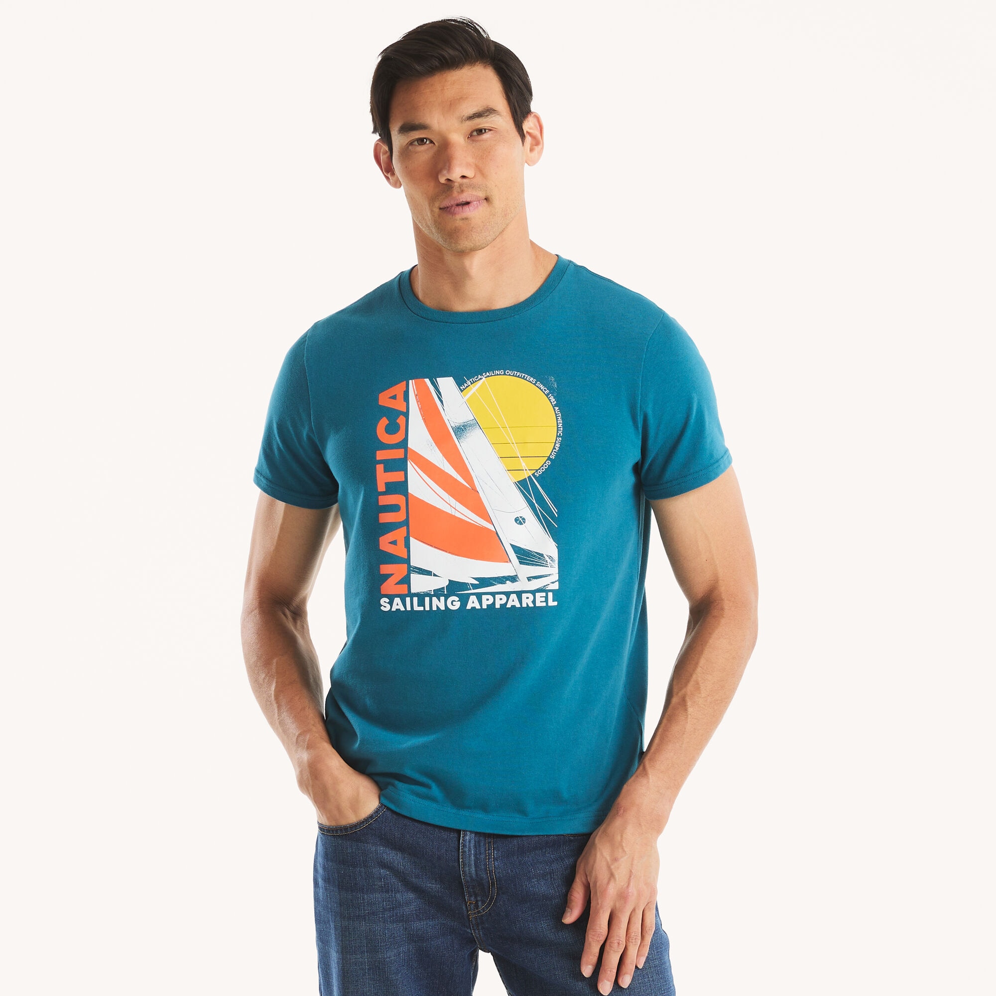 Nautica Men's Sailing Apparel Graphic T-Shirt 430 (Capri Blue), XL