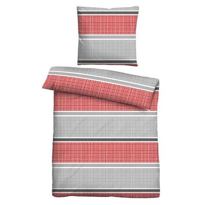 Castell Thermo-Fleece Bettwäsche Querbalken rubin, 1x 155x220 cm + 1x 80x80 cm Image