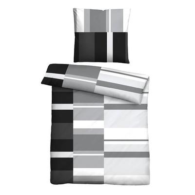 Castell Polycotton Renforce Bettwäsche Streifen schwarz, 1x 155x220 cm + 1x 80x80 cm