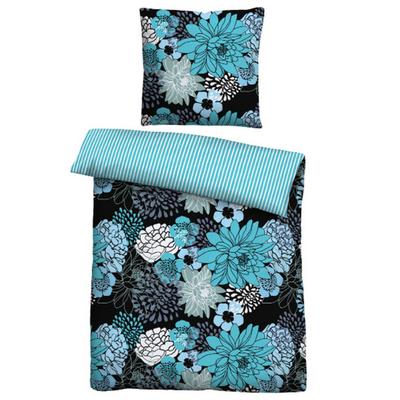 Castell Baumwoll Renforce Bettwäsche Blumen türkis, 1x 155x220 cm + 1x 80x80 cm Image