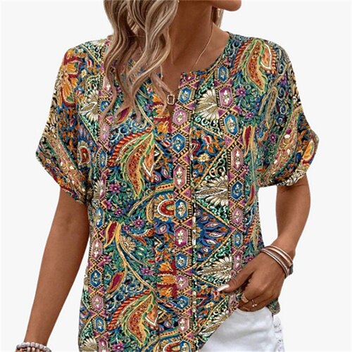 Damen Hemd Blumen Stilvoll Modern Langarm V Ausschnitt Normale Oberteile Täglich Ferien Druck Regenbogen Sommer