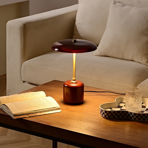 moderne Retro-Messing Holz Glas runde Zylinder LED Tischlampe für Nachttisch Image