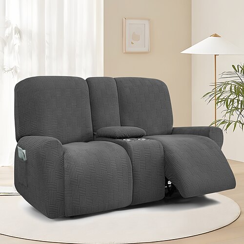 Sesselbezug mit Getränkehaltern – 5x5-Gitterstich-Design, moderner Loungesessel mit niedriger Rückenlehne für Wohnzimmer oder Heimkino Image