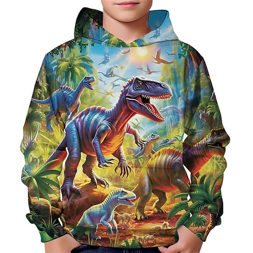 Jungen 3D Dinosaurier Kapuzensweatshirt Langarm Frühling Herbst Mode Streetwear Kinder 4-12 Jahre Mit Kapuze Outdoor Lässig Täglich Normale Passform Image