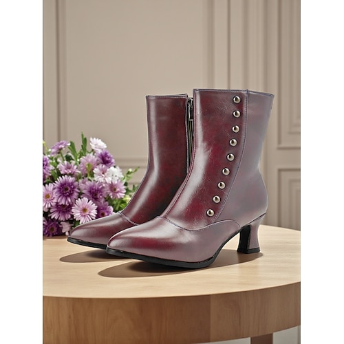 Damenstiefeletten mit Knöpfen im edwardianischen und viktorianischen Stil – zweifarbige Stiefeletten aus Leder mit Retro-Absatz für Kostümveranstaltungen, Vintage-Partys und historische Mode der Image