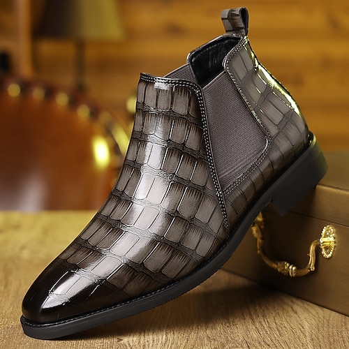 Herren Stiefel Chelsea-Stiefel Spaziergang Vintage Lässig PU Leder Bequem Rutschfest Warm Stiefeletten Loafer Hellbraun Dunkelbraun Schwarz Herbst Winter Image