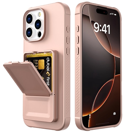 Handy Hülle Handyhüllen Für iPhone 16 Pro Max Plus 16 16e Rückseite Mit Ständer Spiegel Kartenfach Retro TPU PU-Leder Image