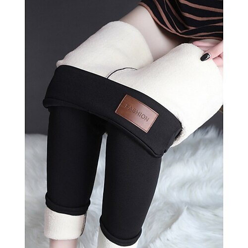 Damen Leggings mit Fleecefutter Stoffhosen Leggings Kuscheliges Fleecefutter Streetwear Lässig Volle Länge Natürliche Taille Einfach Elastischer Bund Bequem Straße Ferien Alltagskleidung Weinrot Image