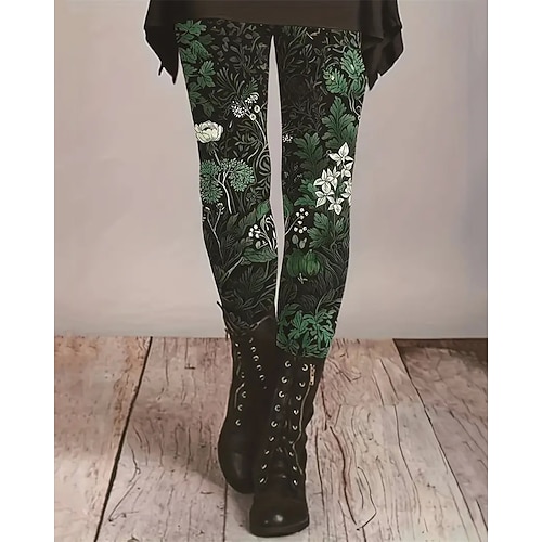 Damen Hosen Hose Leggings Gemütliche Leggings Streetwear Lässig Volle Länge Hohe Taille Blumen Elastischer Bund Druck Atmungsaktivität Bequem Dehnbar Urlaub Straße Alltagskleidung Blau Himmelblau Grün Image