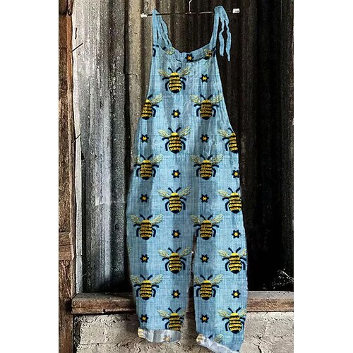 Damen Overall Urlaub Vintage Ethno-Stil Volle Länge Mittlere Taille Blumen Grafik Tiermotiv Atmungsaktivität Leicht Weich Unelastisch Lässig Täglich Urlaub Blau Rot Grün Sommer Frühling Image