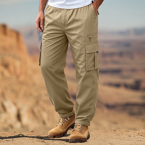 Herren Cargo-Hosen Cargohose Kampfhosen Reißverschlusstasche Einfarbig Einfach Schnelltrocknend Leicht Volle Länge Outdoor Lässig Täglich Urlaub Ethno-Stil Schwarz Armeegrün Image