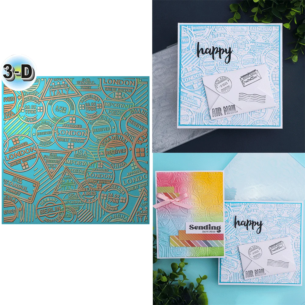 Postal Marks 3D Embossing Folder for Card Making & Scrapbooking - Durable Plastic, Easy Embossing - Perfect 2025 Hot