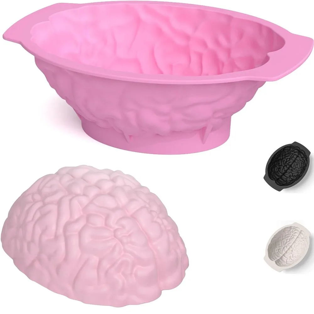 Halloween-Silikon-Gehirn-Backform, realistische Form mit Stützbasis, verdickt, geeignet für Fondant, Schokolade, Gelee oder Pudding Image