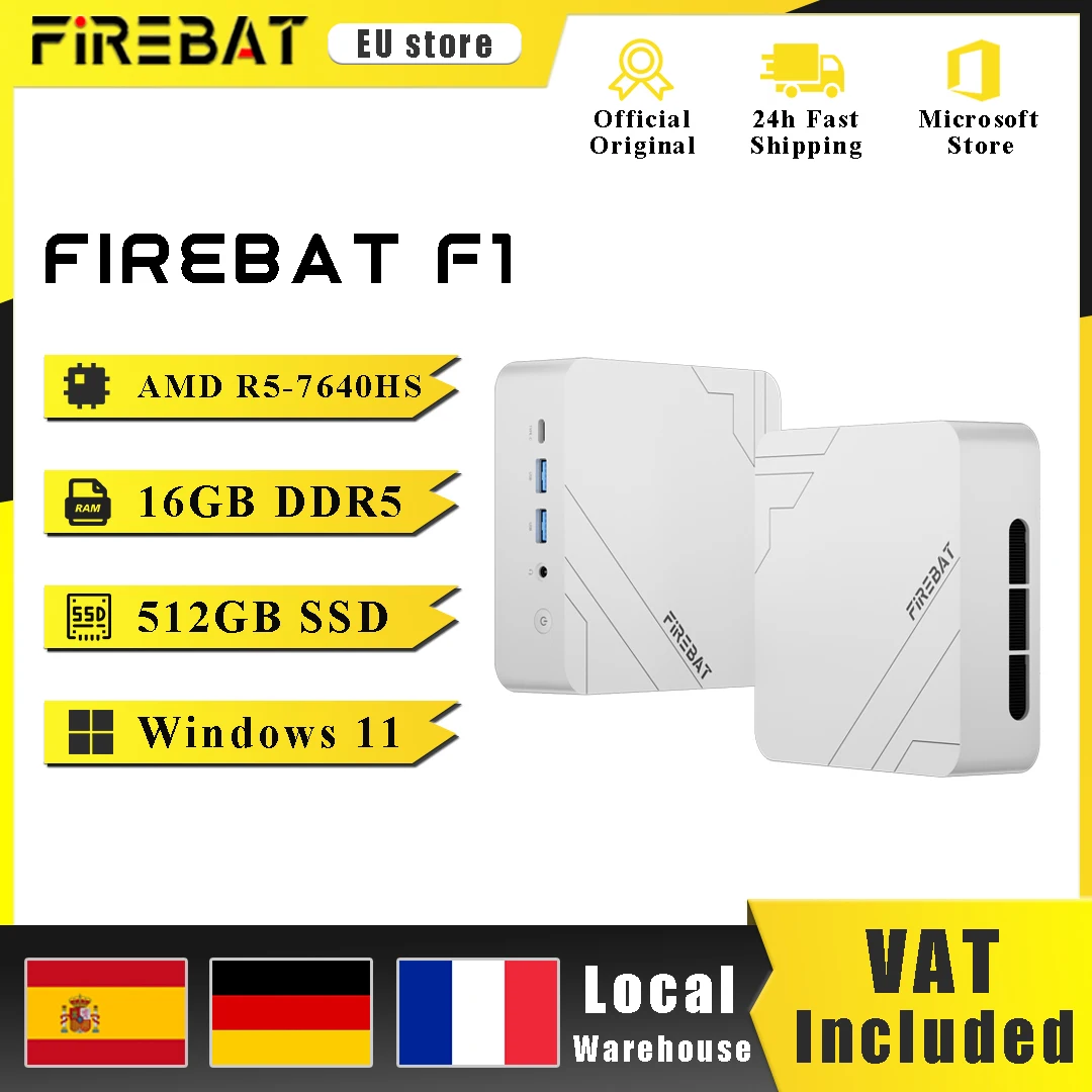 Firebat F1 Mini-PC AMD Ryzen 5 7640HS 12GB 16GB DDR5 512GB SSD Windows 11 Wi-Fi 6 BT5.2 USB4.0 Gaming-Desktop Mini-Computer Image