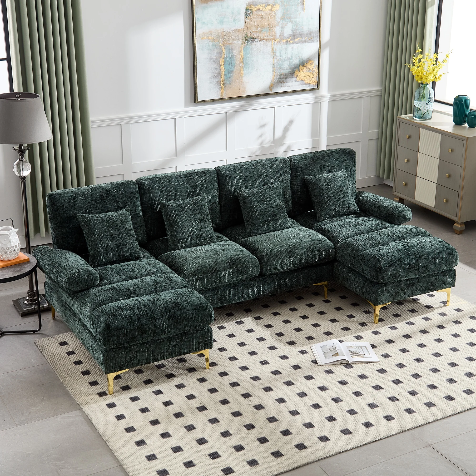 Klassische Sofas U-förmiges modulares Sofa Weiches Couch mit Polstern Schlafsofa Chenille Sofa Ergonomisches Design Image