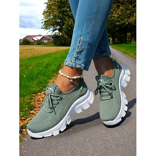 leuchtend orangefarbene Flyknit-Laufsneaker für Damen – atmungsaktive Schnürschuhe für Fitness, Reisen und tägliche Besorgungen Image