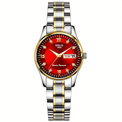 eine neue Damen-Businessuhr mit rundem römischen Zifferblatt und leuchtender Datums- und Tagesanzeige, wasserdicht nach IPX7, Armband aus Legierung, multifunktionale, modische und trendige Armbanduhr,