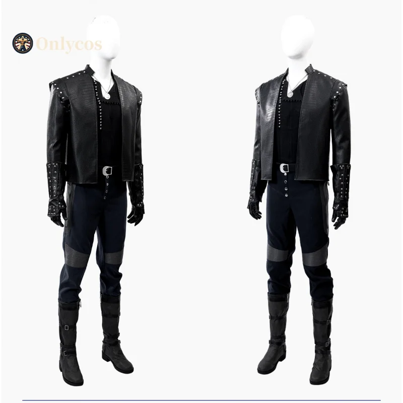 Geralt Witcher 5, Cosplay-Kostüm, Halloween, Herren, Fantasy-Uniform, Ledermantel, Requisiten, Schuhe, Handschuhe, Zubehör-Set, Onlycos Image