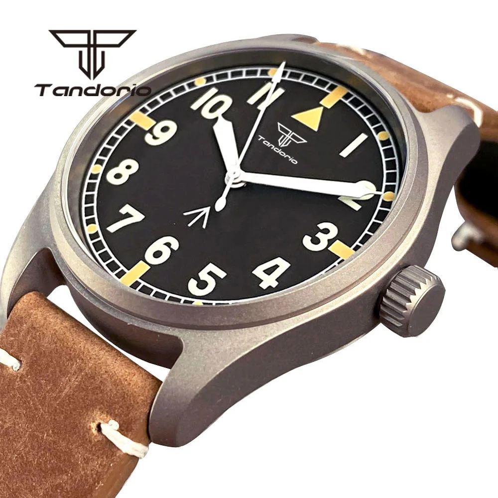 Tandorio Titanium NH35A 39 mm automatische Piloten-Taucheruhr für Herren, 20 bar, Saphir, ultraleicht, wasserdicht, grün leuchtend Image