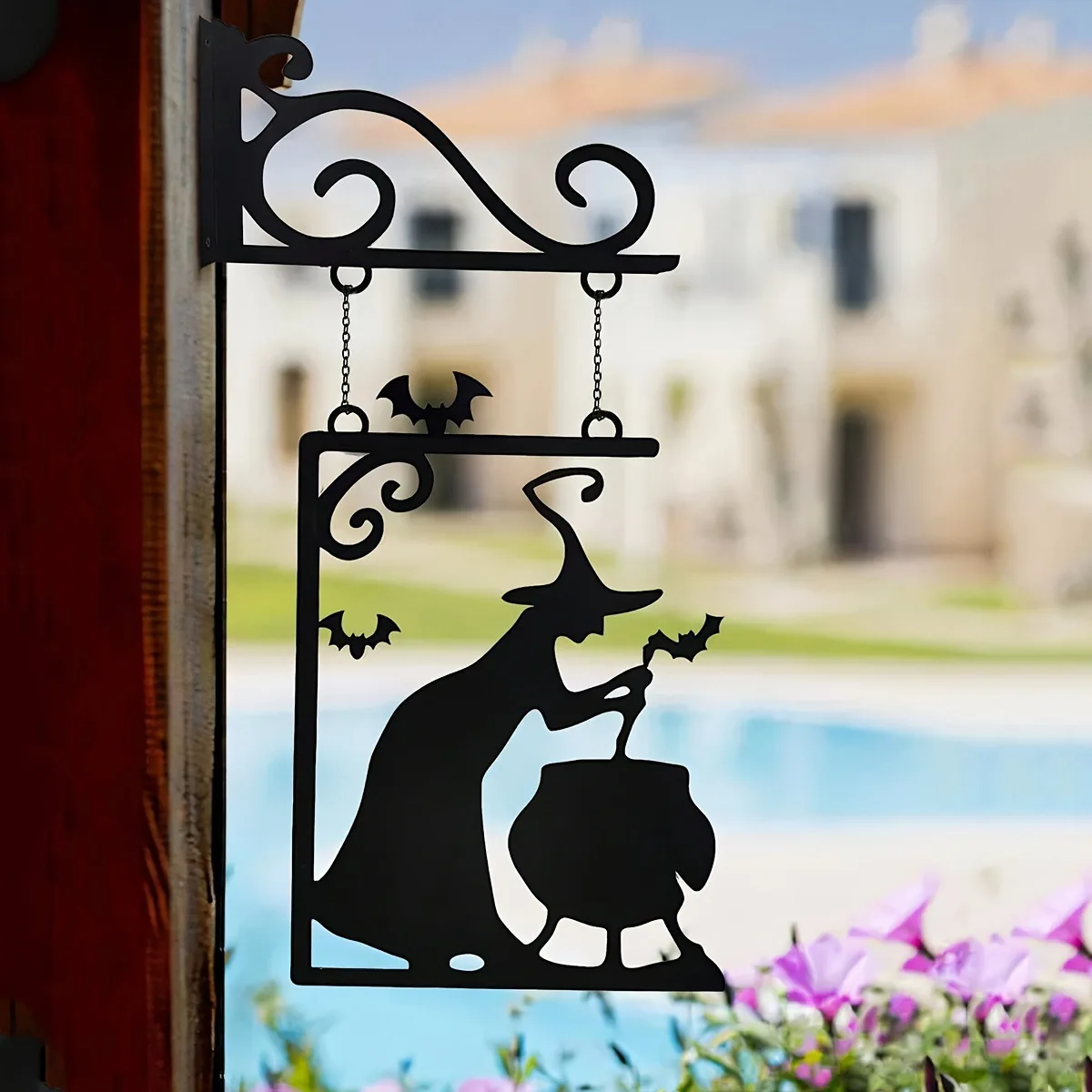 Vintage-Hexen-Silhouette aus Metall zum Aufhängen, gruselige Halloween-Dekoration für den Außenbereich, Garten, Veranda, langlebige Metallkunst, Halloween-Dekoration Image