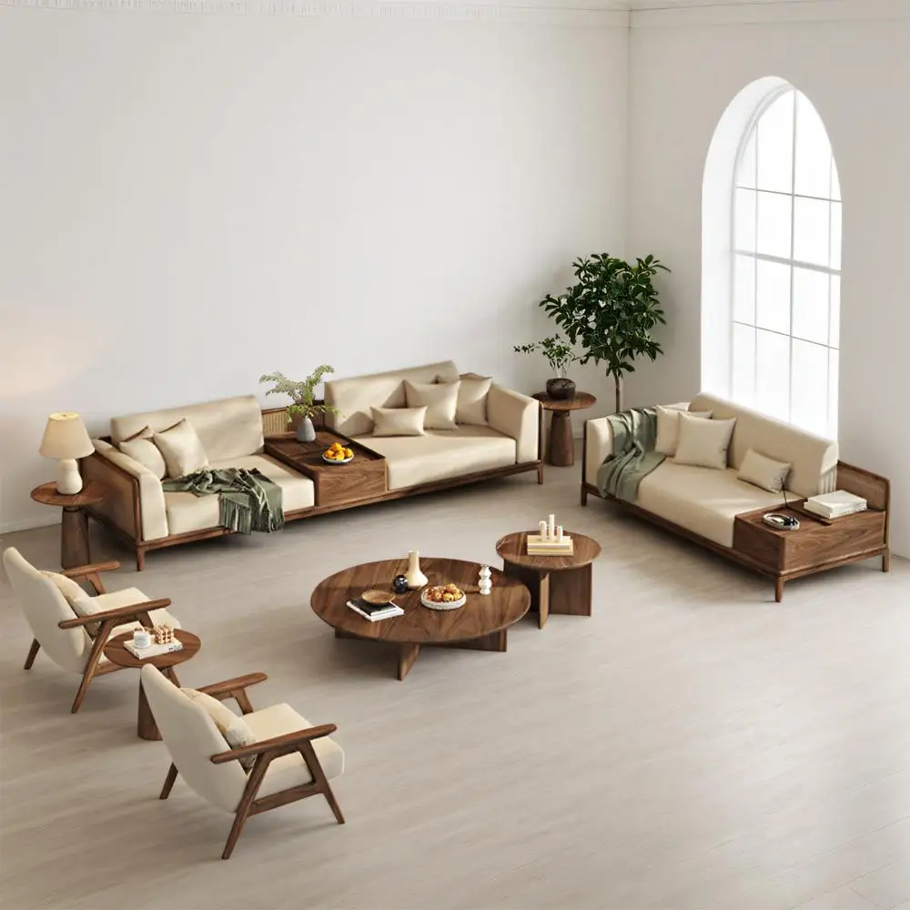 Neues nordamerikanisches Sofa aus schwarzem Walnuss-Massivholz im chinesischen Stil, Zen-Moderne, Song-Stil-Ästhetik, Wohnzimmer, große Wohnung