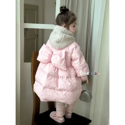 Gepolsterter Mantel für Mädchen, 2025, Winter, koreanischer Druck, einfarbig, warme Pufferjacke, verdickte Oberbekleidung für Kinder im Alter von 2–6 Jahren, schick Image